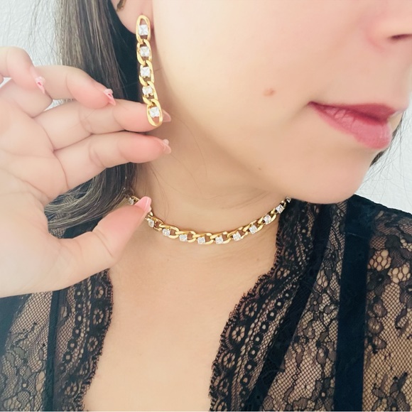 Gorgeous Titanium Diamond CZ Cuban Curb Link Chain Earrings in Gold - Picture 3 of 7